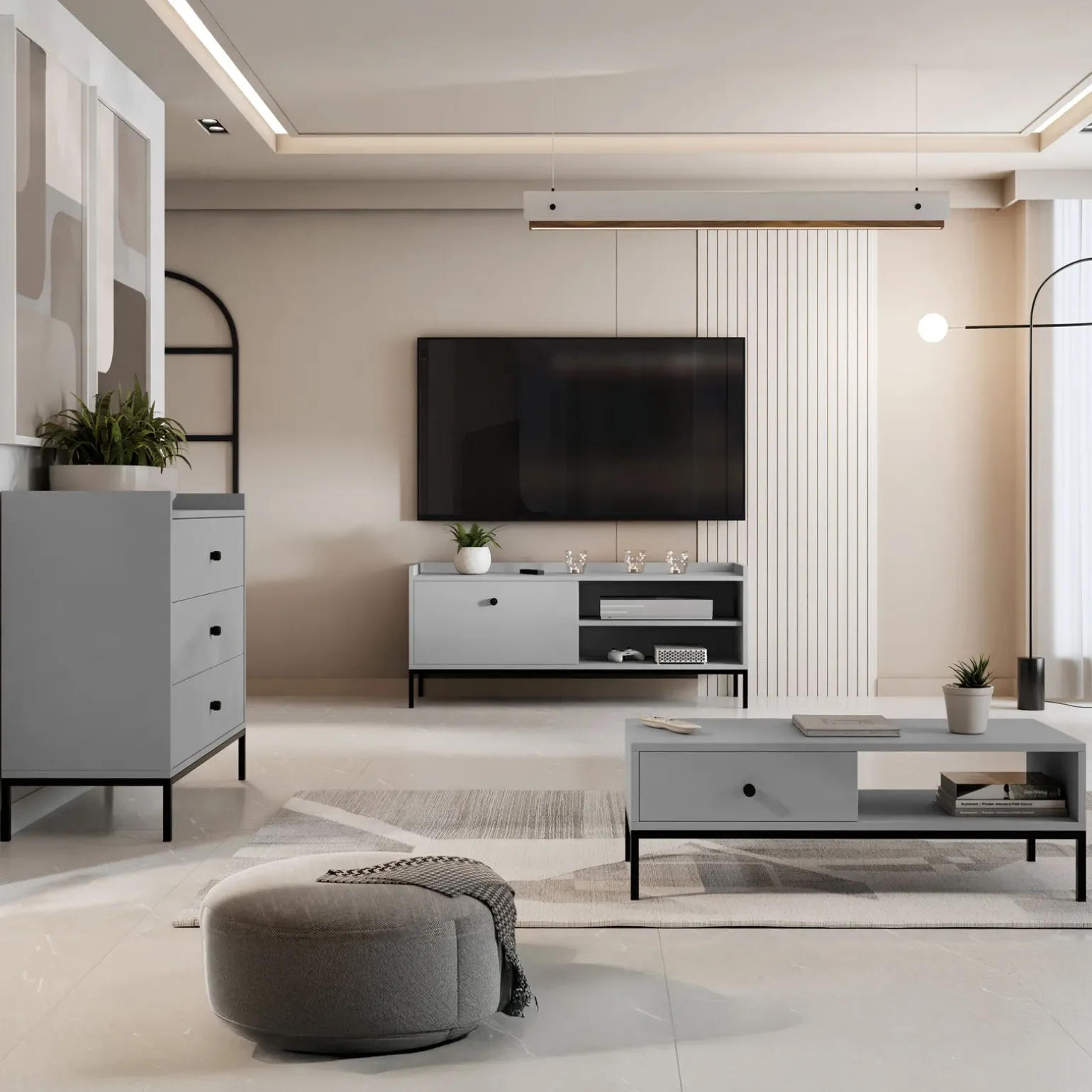 Tavolino salotto 90x50cm design moderno grigio Pollon