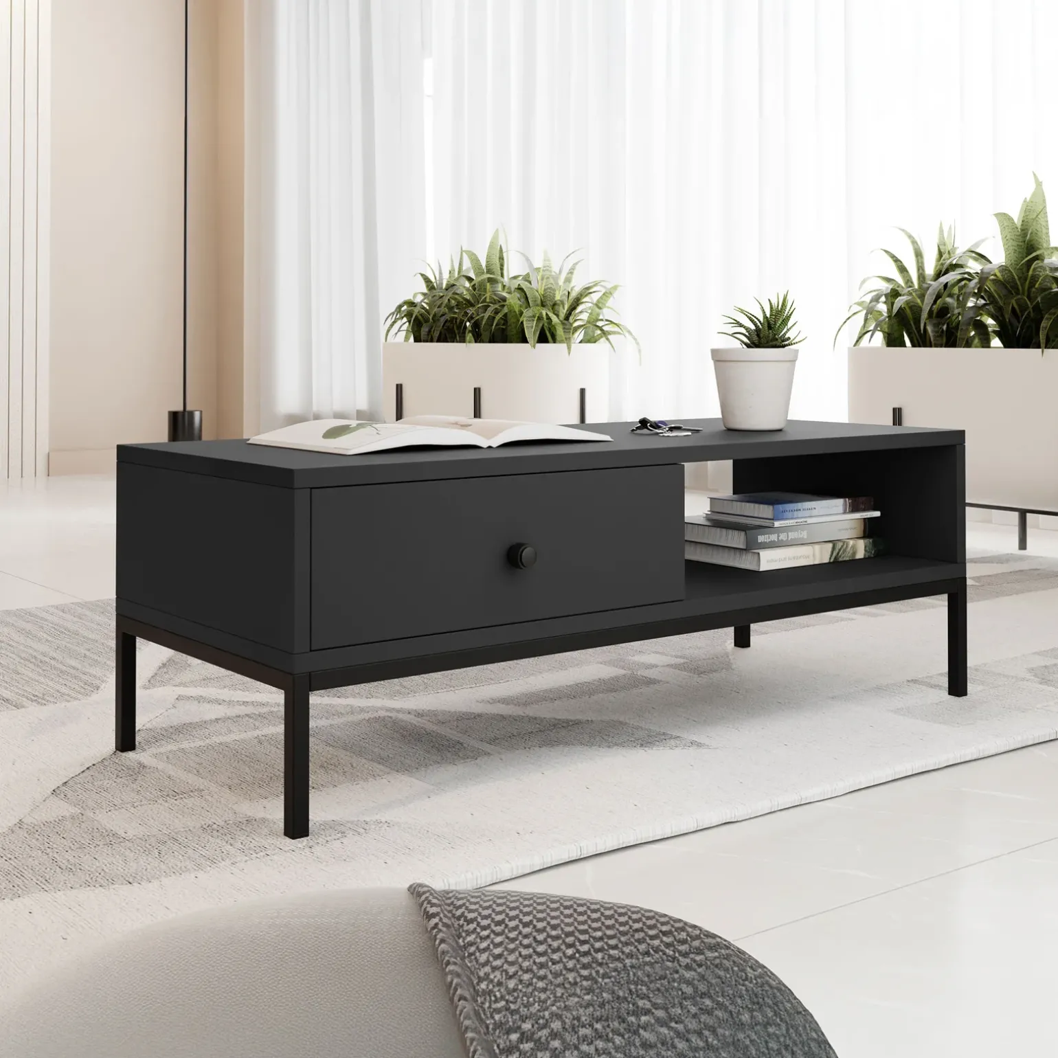 Tavolino salotto 90x50cm design moderno nero Pollon