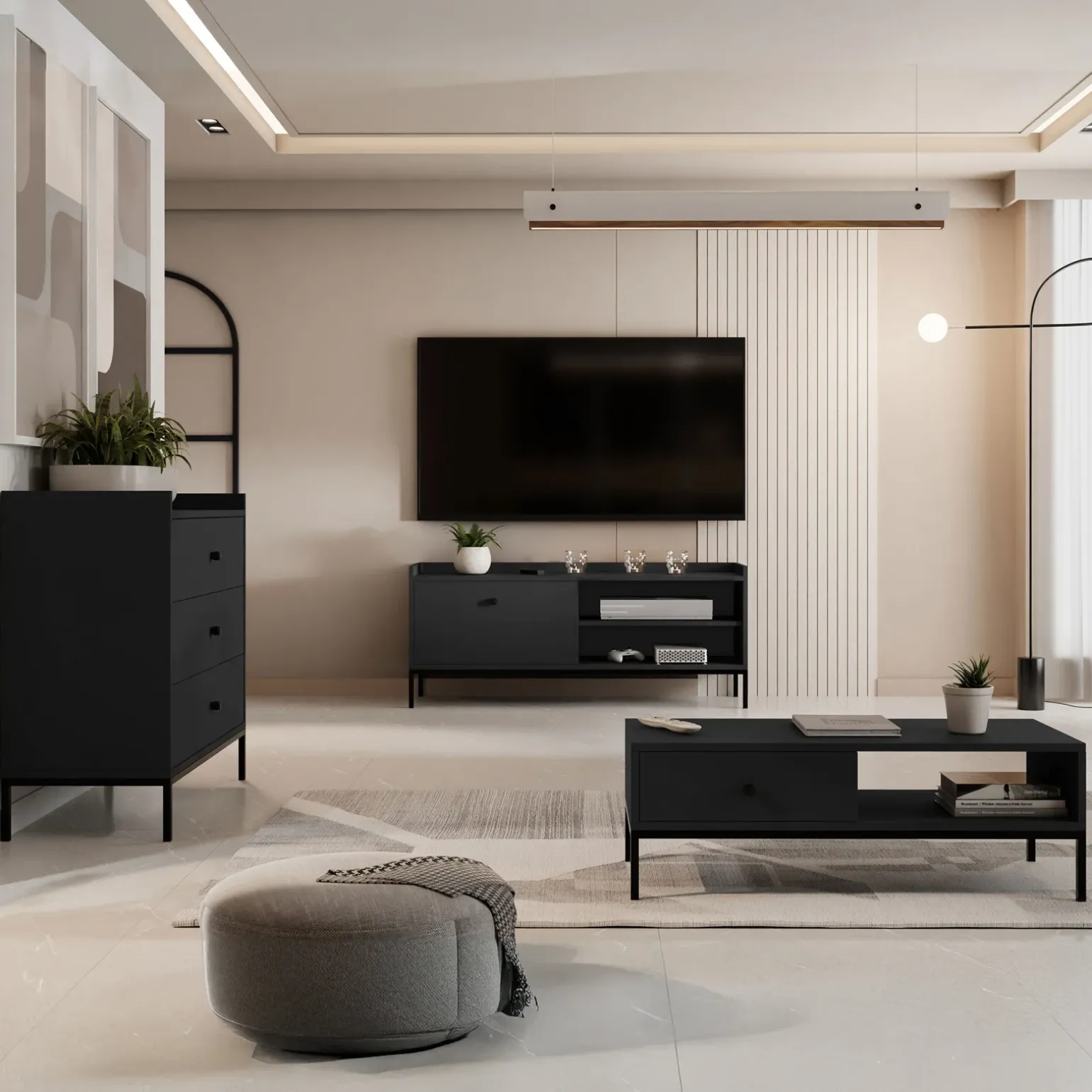 Tavolino salotto 90x50cm design moderno nero Pollon
