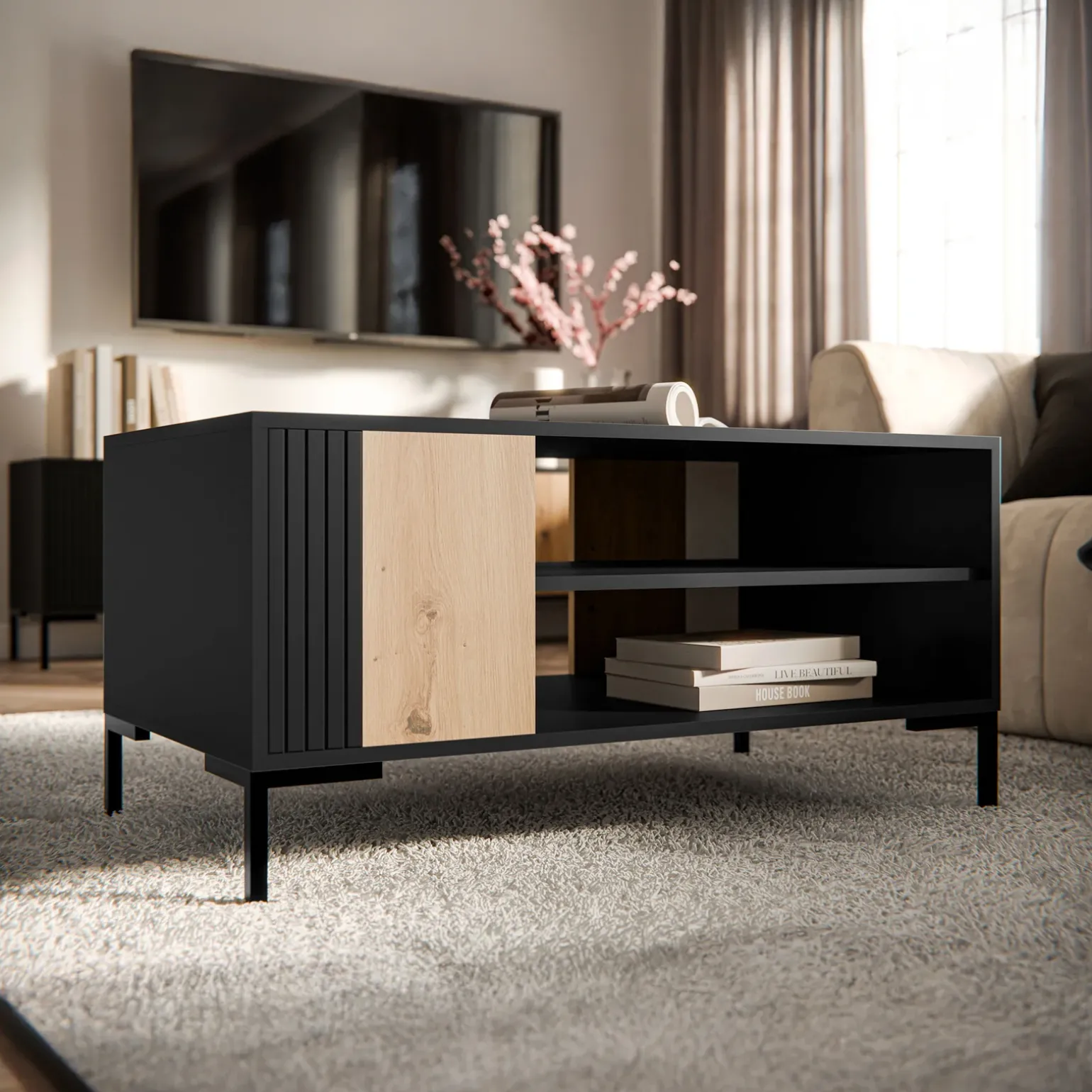 Tavolino soggiorno 100x55cm rovere nero Duble