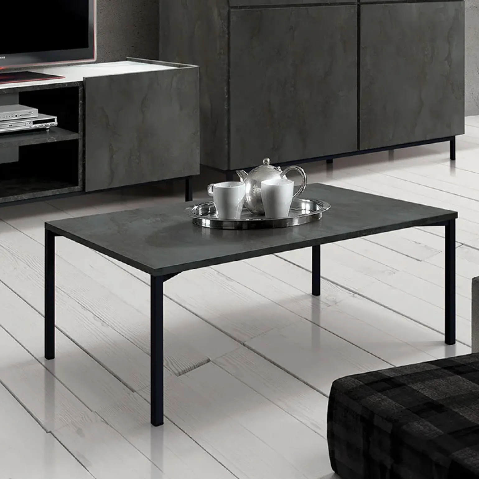 Tavolino 55x90 cm da salotto rettangolare acciaio ossidato metallo Eral