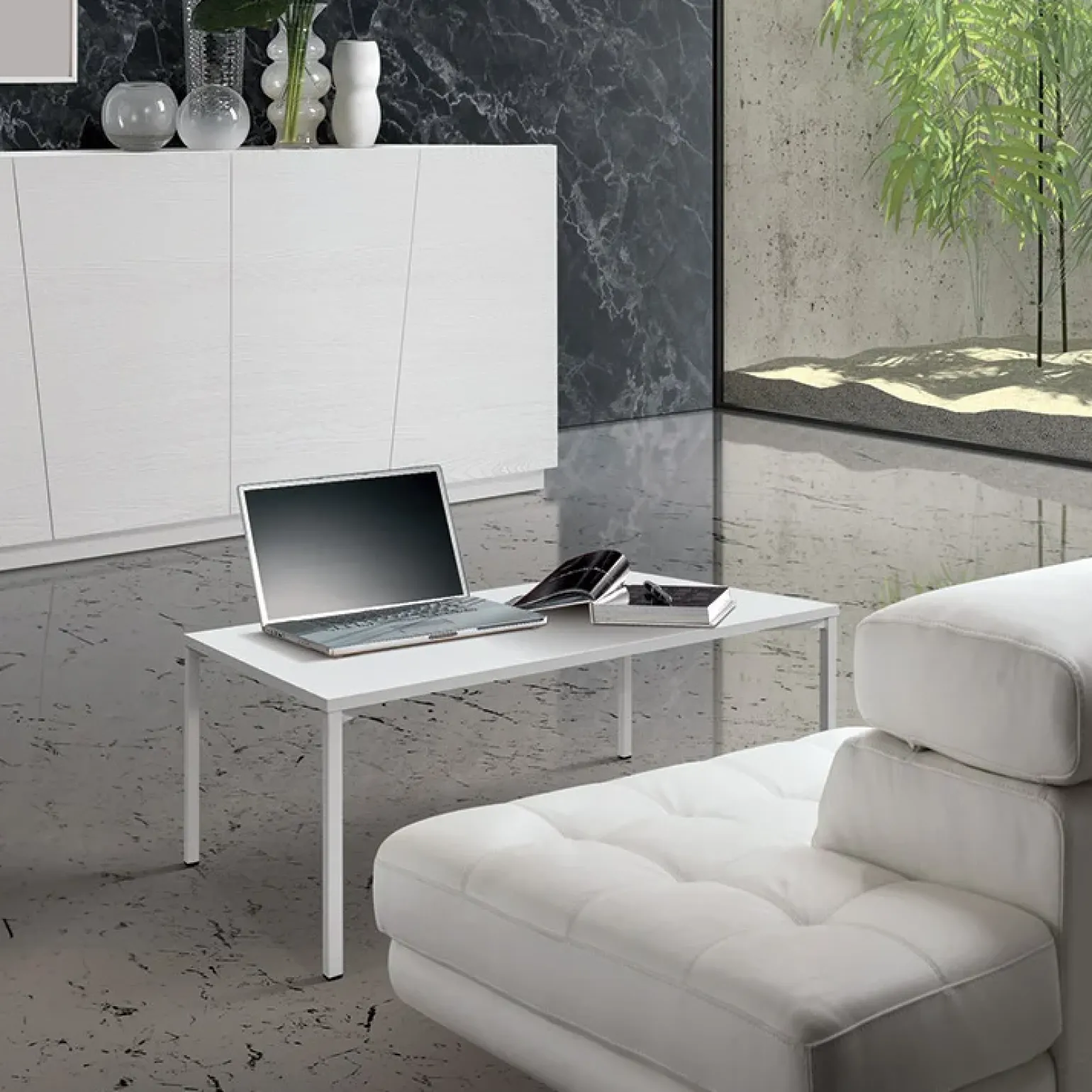 Tavolino 55x90 cm da salotto rettangolare bianco frassino metallo Blade