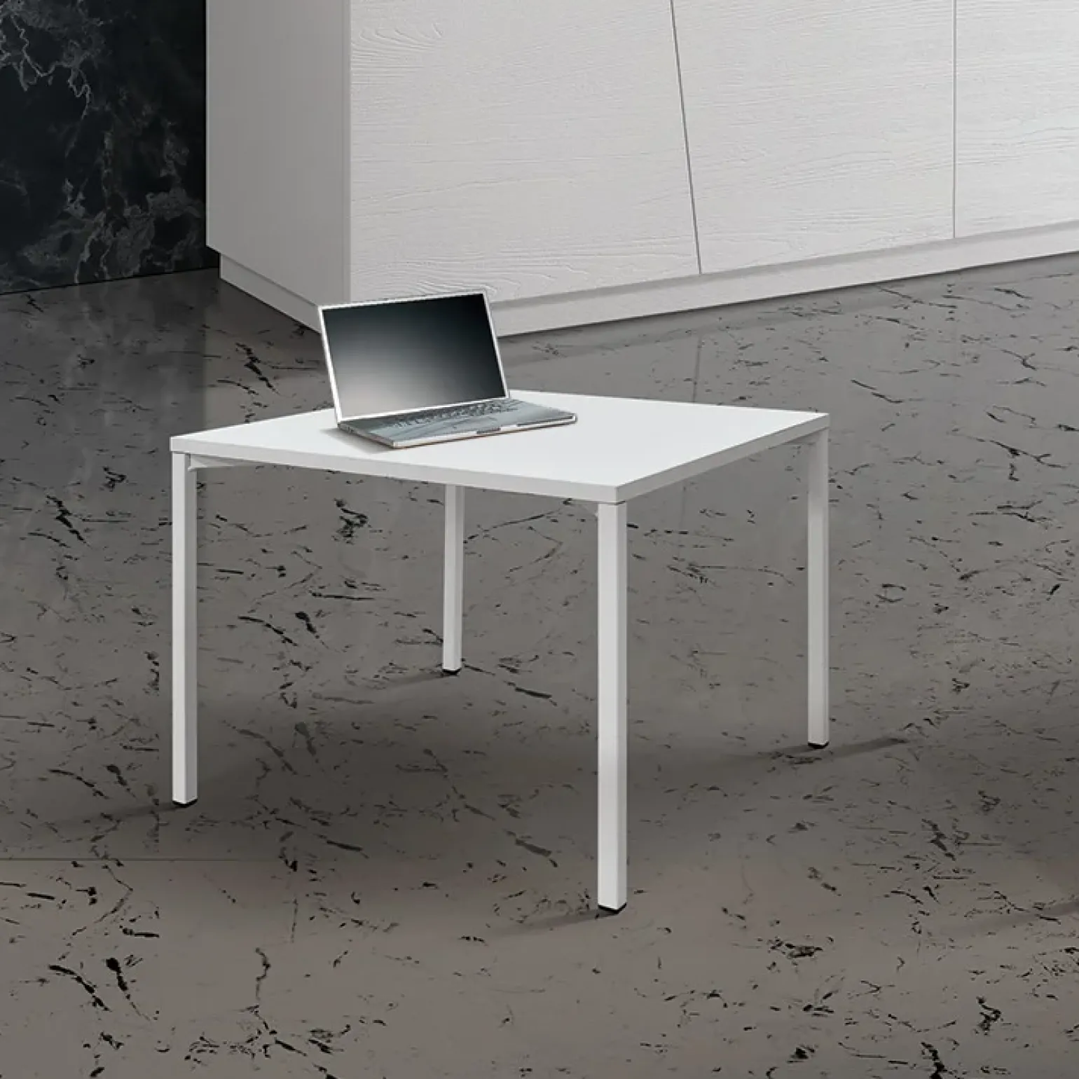 Tavolino 55x55 cm da salotto bianco frassino metallo Blade