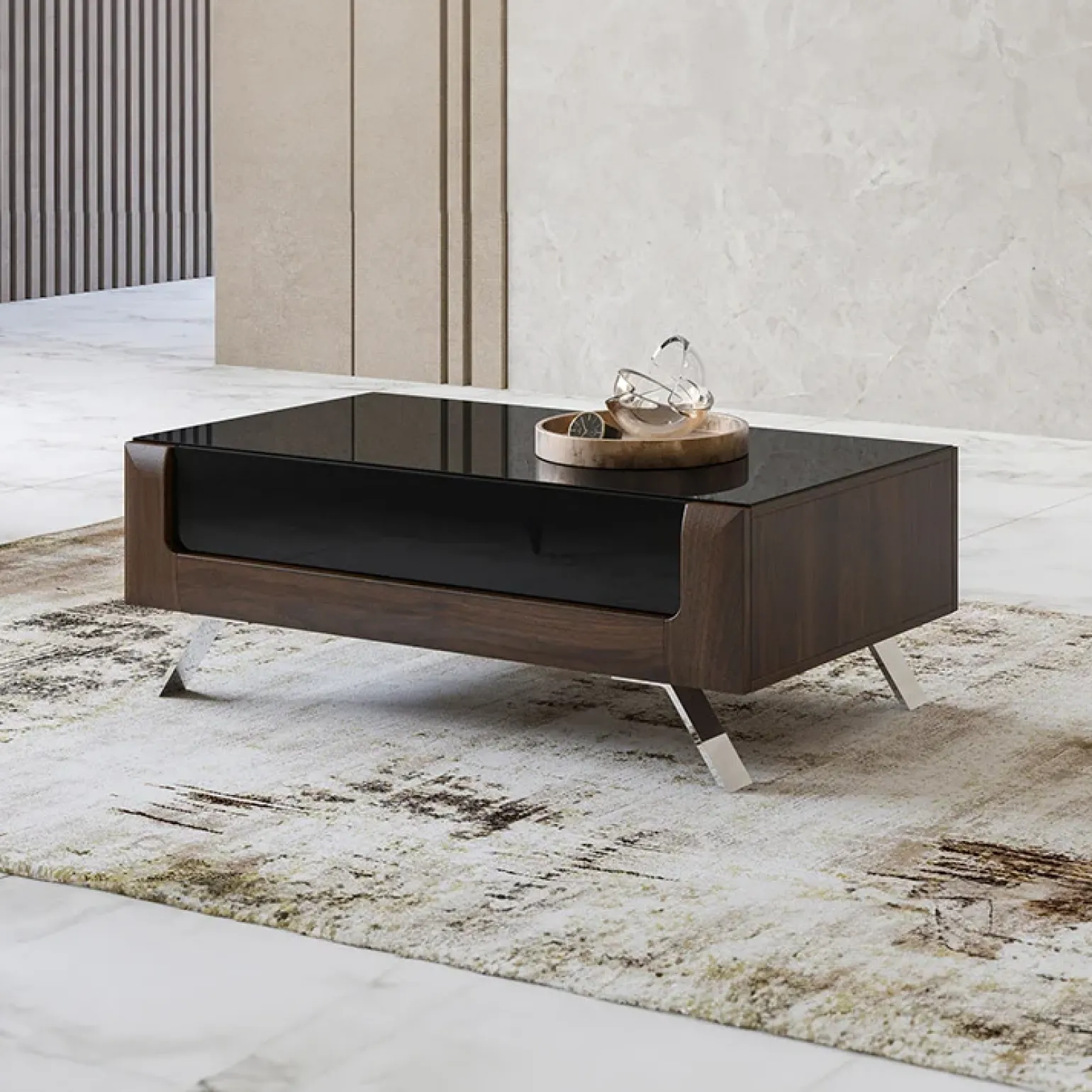Tavolino 110x65cm da salotto 1 cassetto noce nero lucido Jumbo