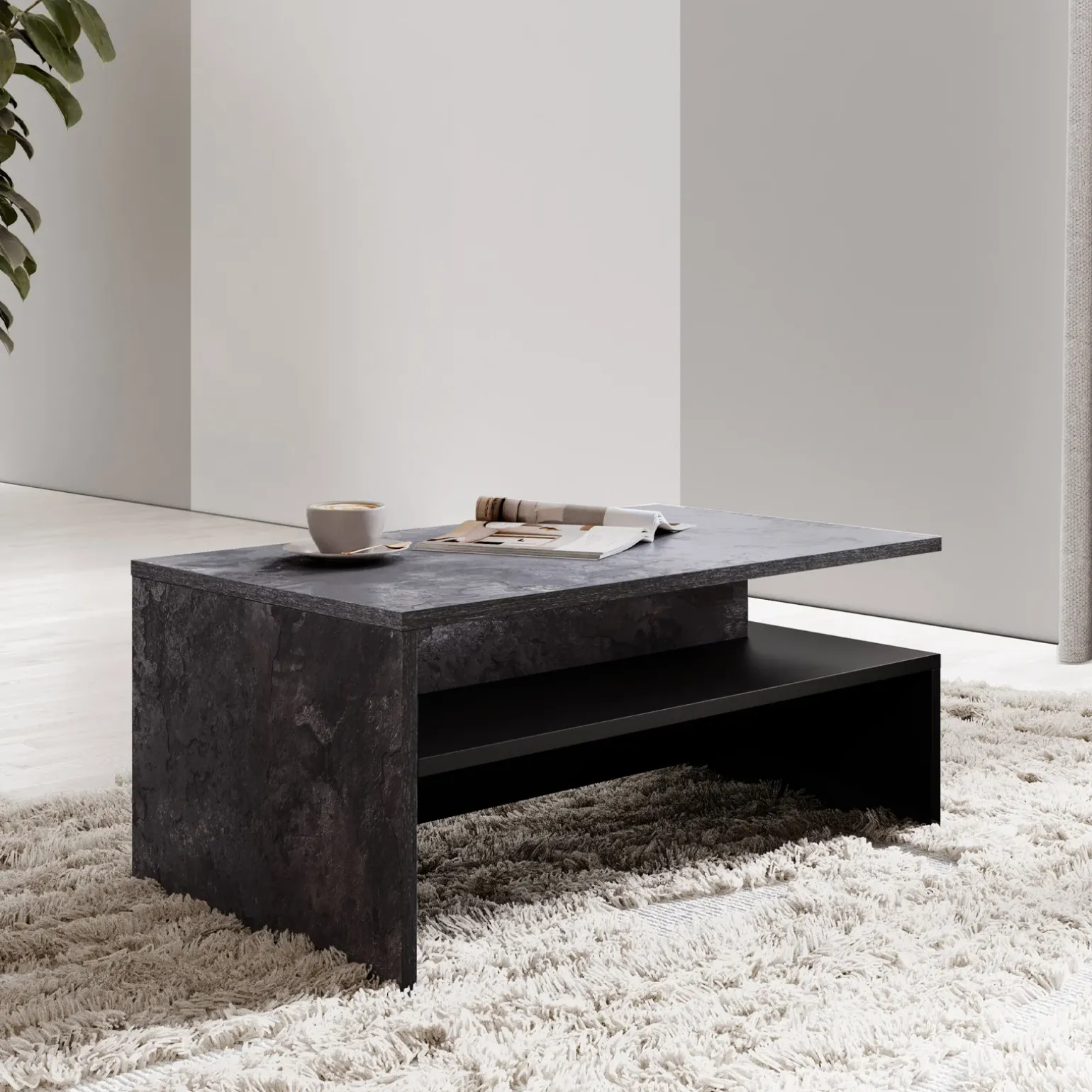 Tavolino 100x45cm da salotto design ossido e nero Emotion Gihome®