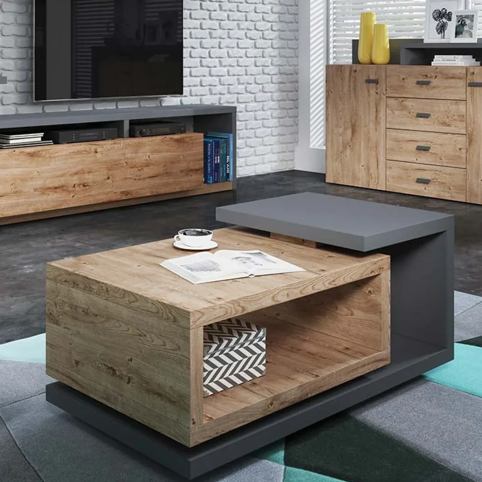Tavolino 120x60cm da salotto design rovere antracite Megan Gihome®