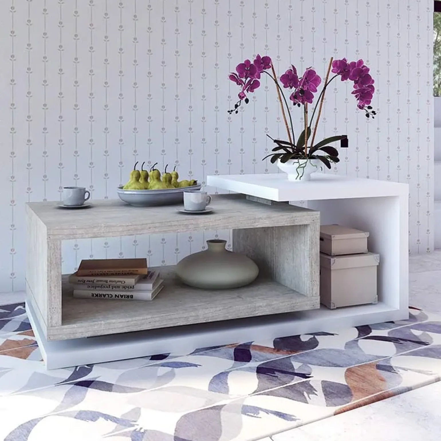Tavolino 120x60cm da salotto design bianco cemento Megan Gihome®