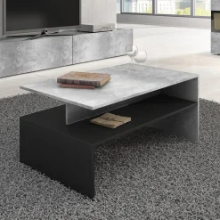 Tavolino 100x45cm da salotto design cemento e nero Emotion Gihome®