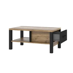 Tavolino 90x56cm da salotto moderno quercia nero opaco Nebraska