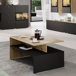 Tavolino 100x45cm da salotto rovere chiaro nero Emotion Gihome®