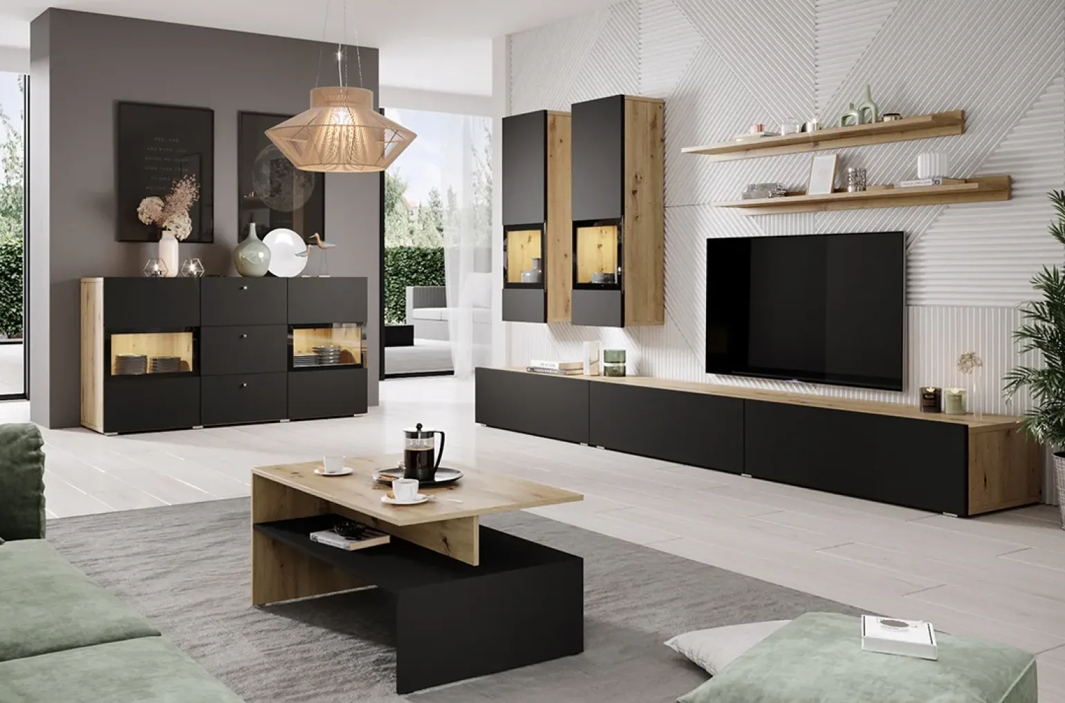 Tavolino 100x45cm da salotto rovere chiaro nero Emotion Gihome®