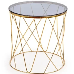 Tavolino 55x55cm da salotto rotondo design vetro acciaio oro Lenus
