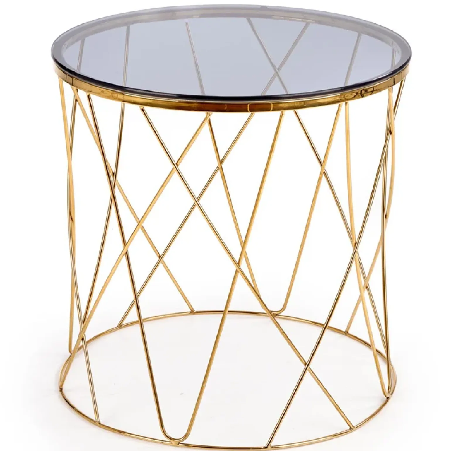 Tavolino 55x55cm da salotto rotondo design vetro acciaio oro Lenus
