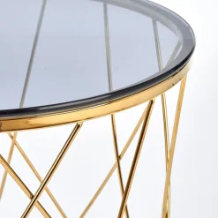 Tavolino 55x55cm da salotto rotondo design vetro acciaio oro Lenus