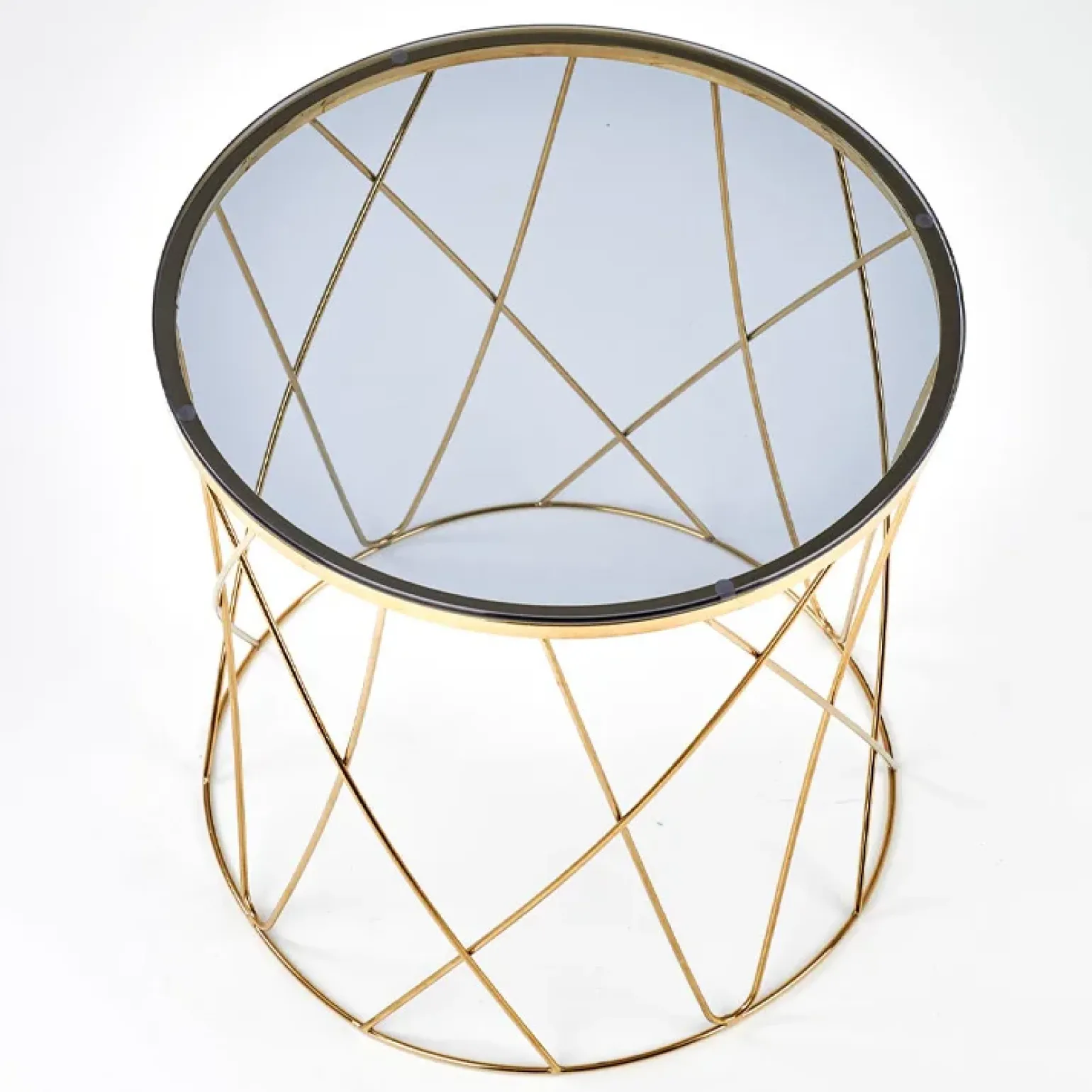 Tavolino 55x55cm da salotto rotondo design vetro acciaio oro Lenus