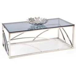 Tavolino 120x60cm da salotto vetro acciaio cromato Cuvel Silver