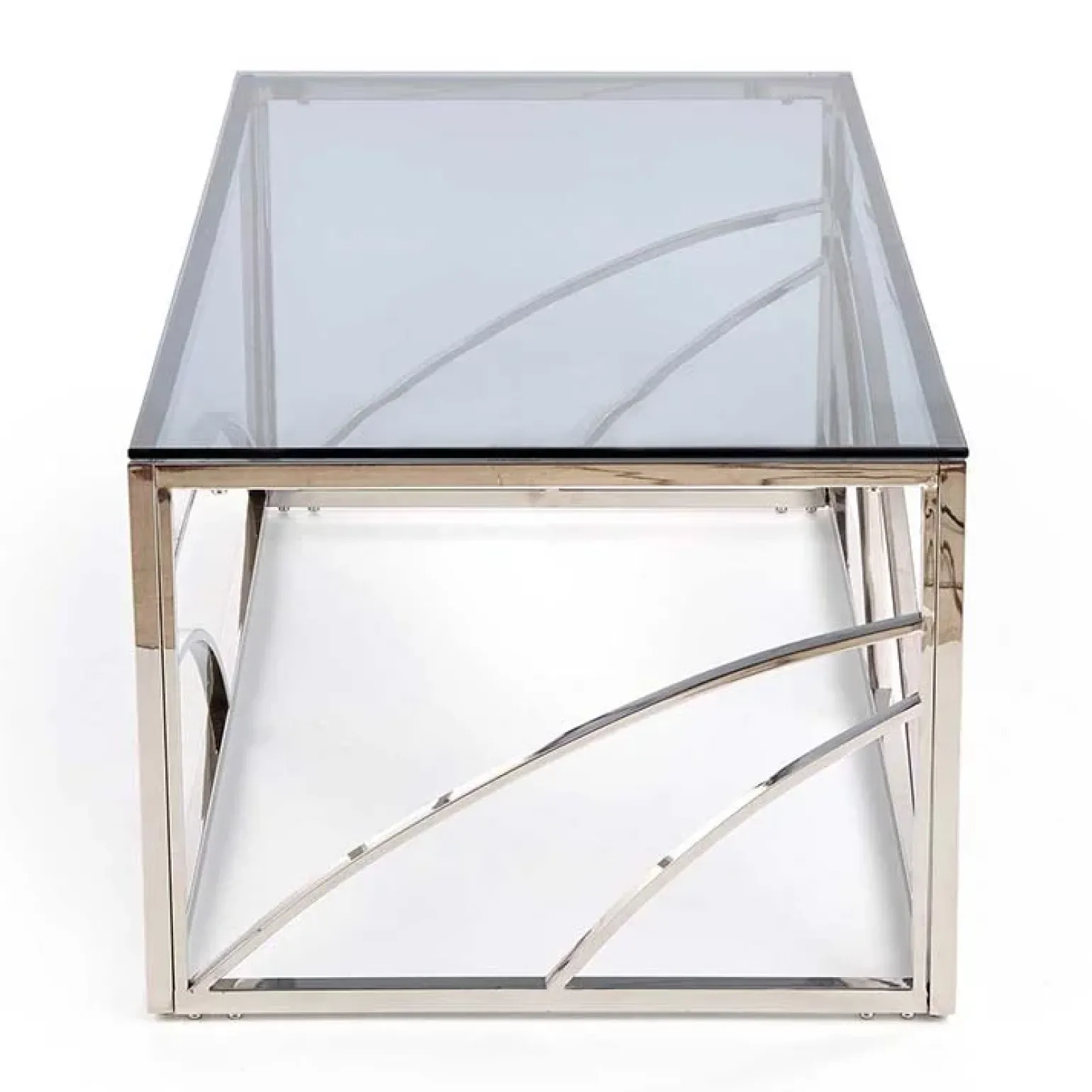 Tavolino 120x60cm da salotto vetro acciaio cromato Cuvel Silver