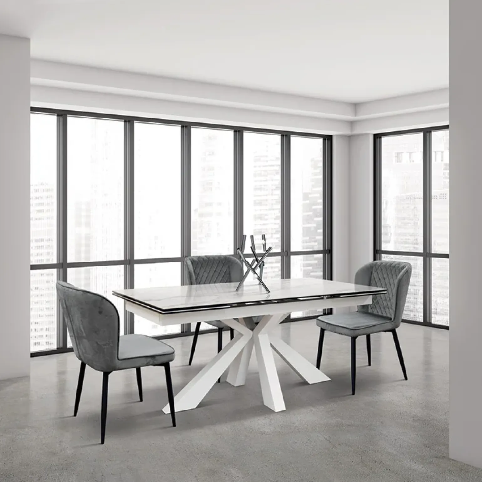 Tavolo 160/240 allungabile effetto marmo bianco metallo bianco Ray