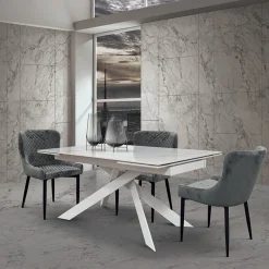Tavolo 160/240 allungabile effetto marmo bianco bronzo metallo bianco Filly