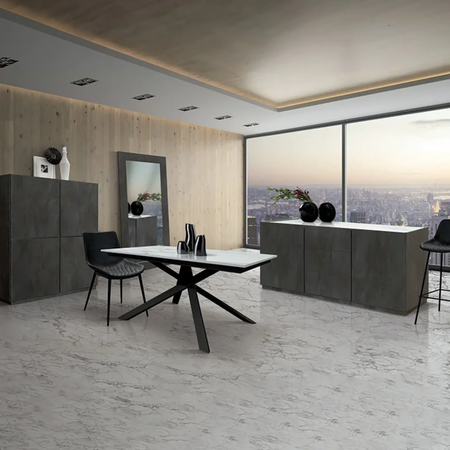 Tavolo 160/220 cm allungabile bianco effetto marmo metallo Velvet