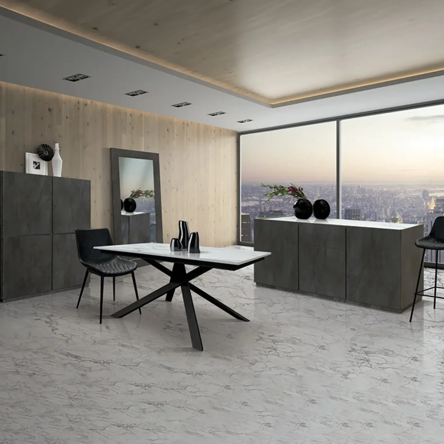 Tavolo 140/200 cm allungabile bianco effetto marmo metallo Velvet