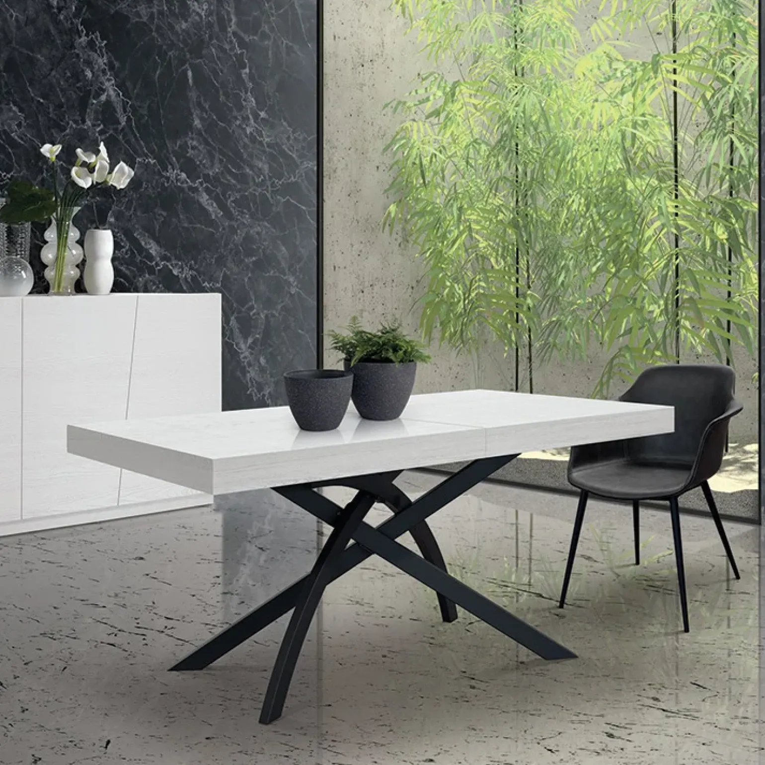 Tavolo 160/240 cm allungabile bianco frassinato metallo Otab