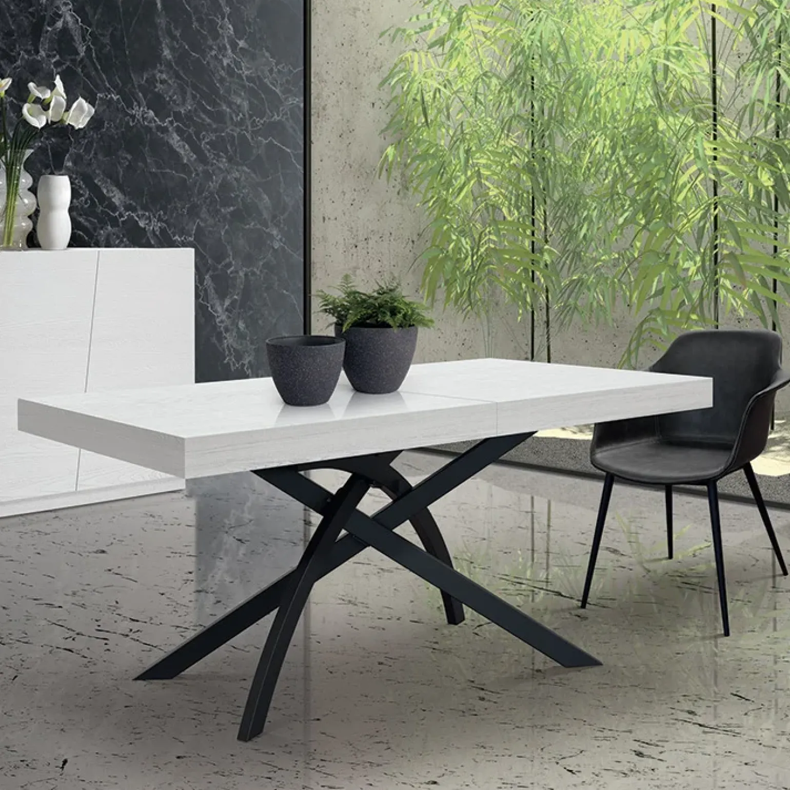 Tavolo 140/220 cm allungabile bianco frassinato metallo Otab