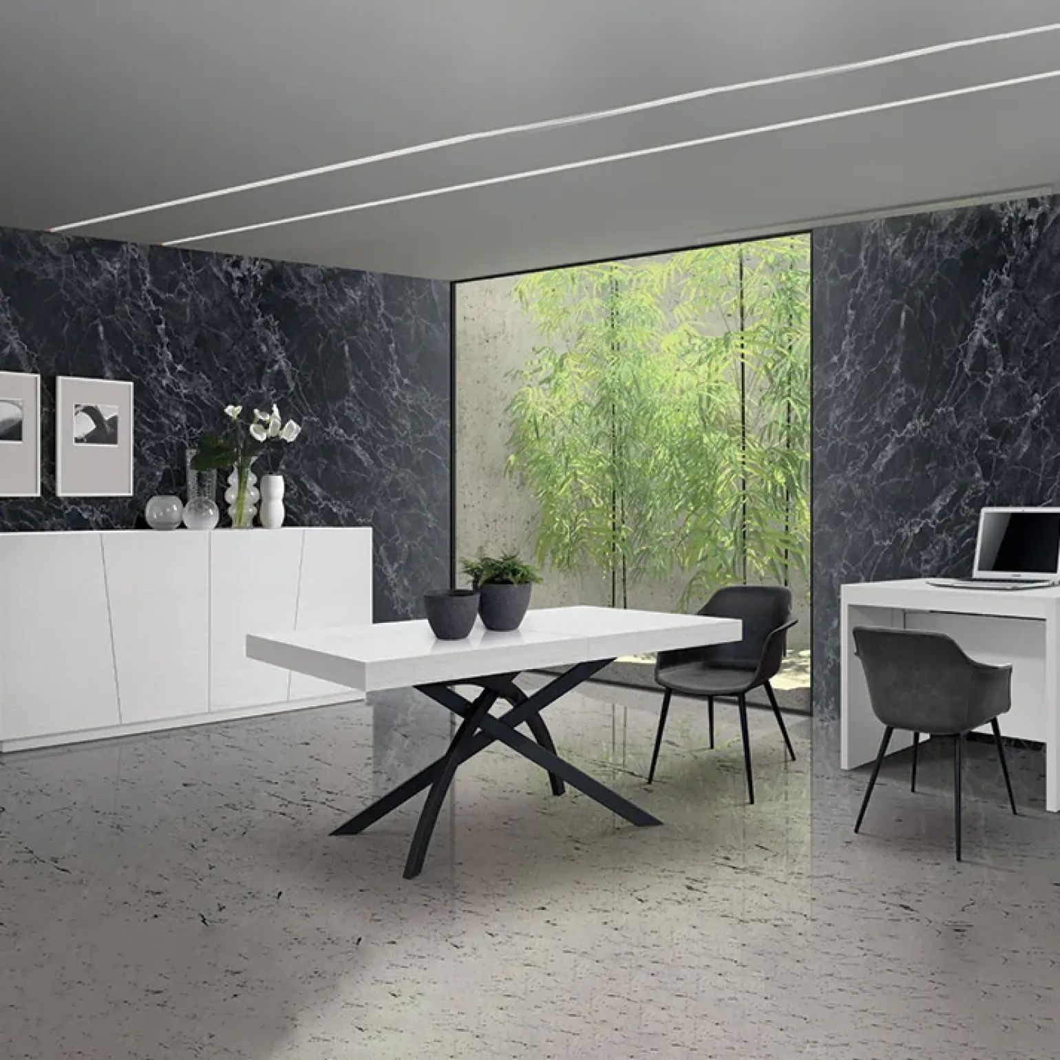 Tavolo 140/220 cm allungabile bianco frassinato metallo Otab