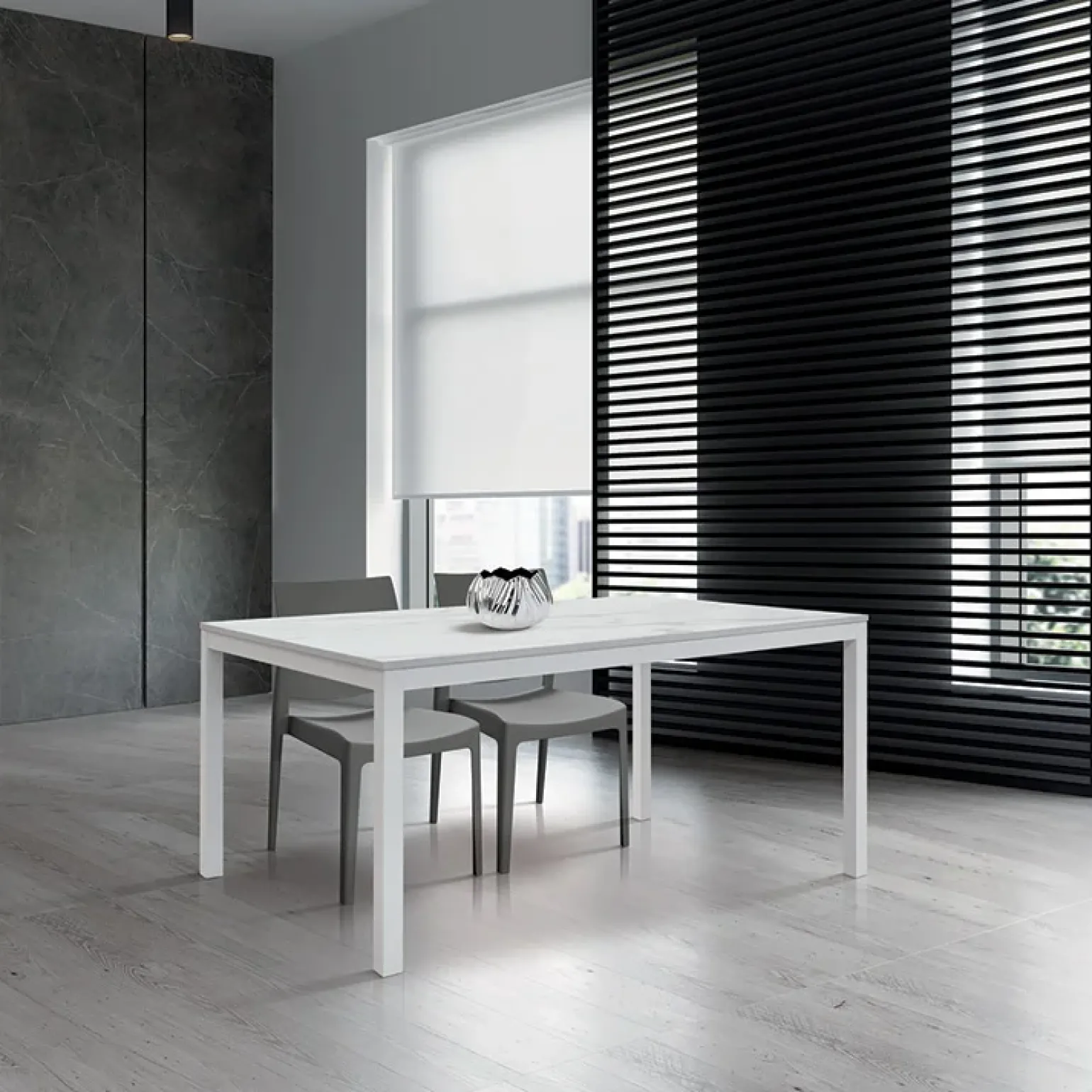 Tavolo 160/220 cm allungabile effetto marmo bianco metallo bianco Larkin