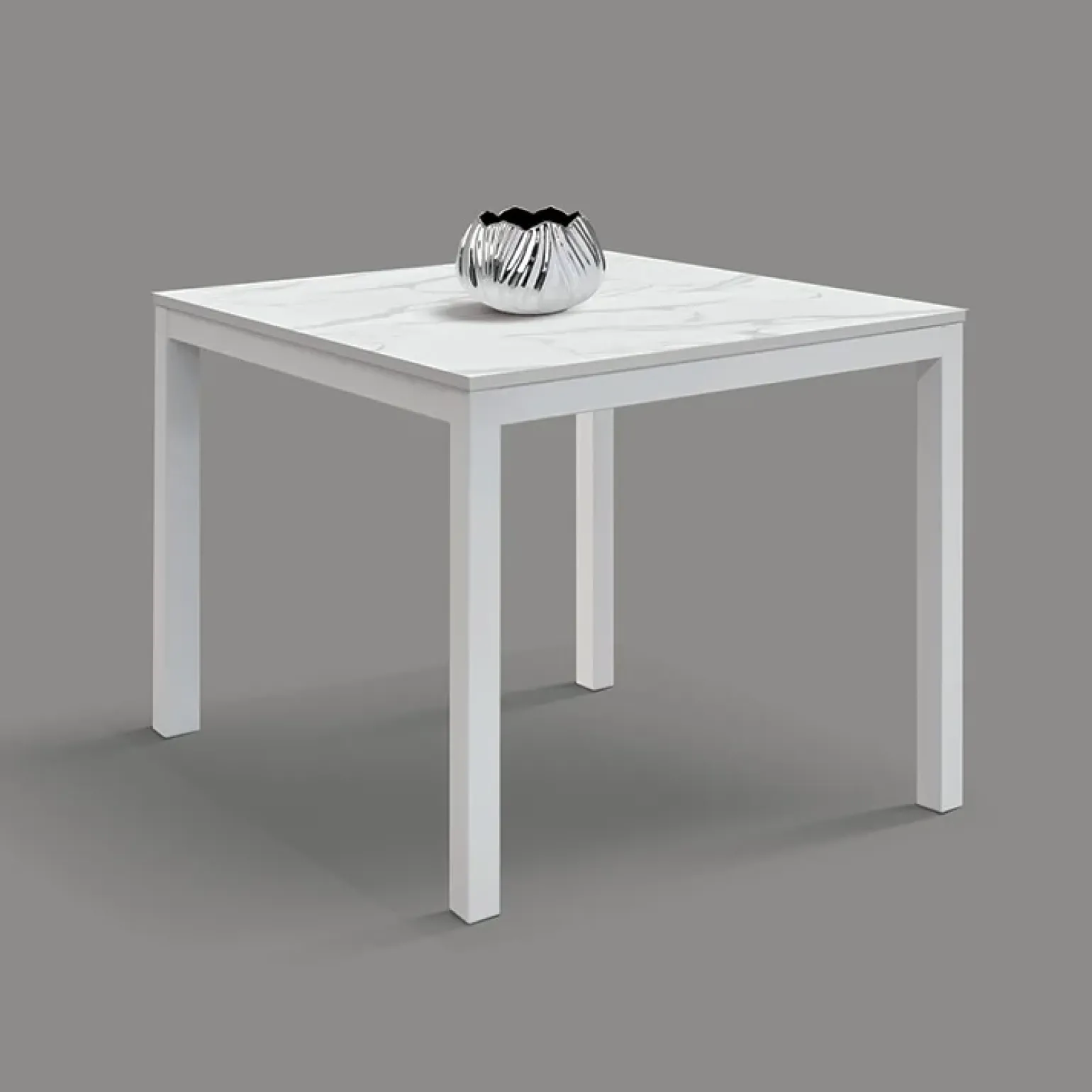 Tavolo 90/180 cm allungabile effetto marmo bianco metallo bianco Larkin