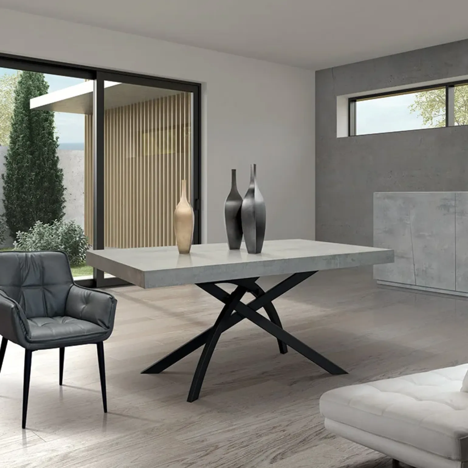 Tavolo 140/220 cm allungabile grigio cemento metallo Otab