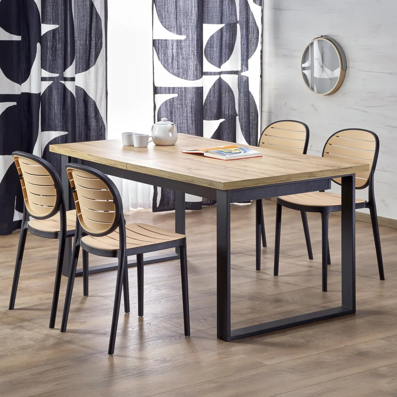 Tavolo allungabile 160/310cm da pranzo industrial rovere wotan nero Think