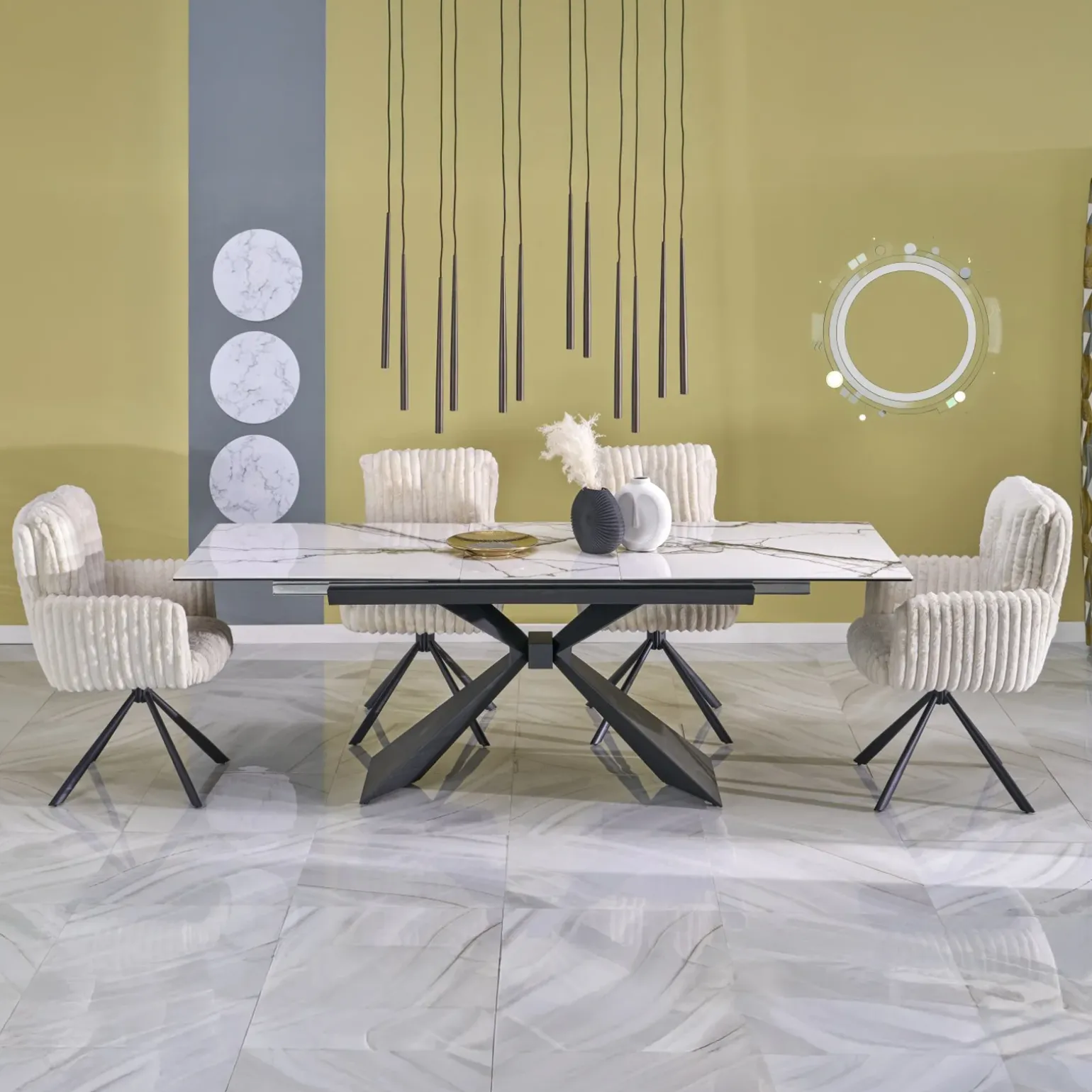 Tavolo allungabile 180/230cm effetto marmo bianco nero Silvano