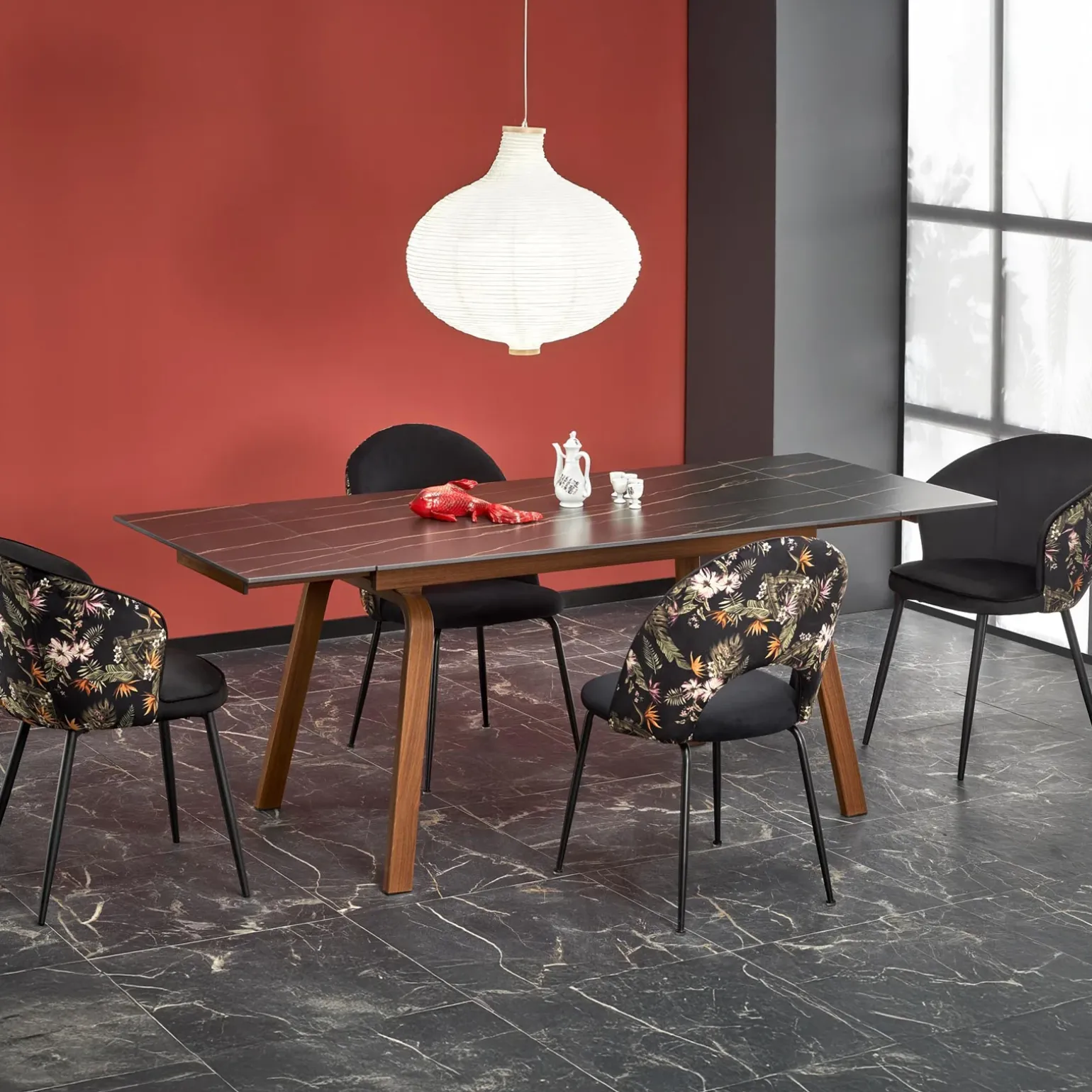 Tavolo allungabile 140/200cm effetto marmo nero rovere scuro Rinaldo
