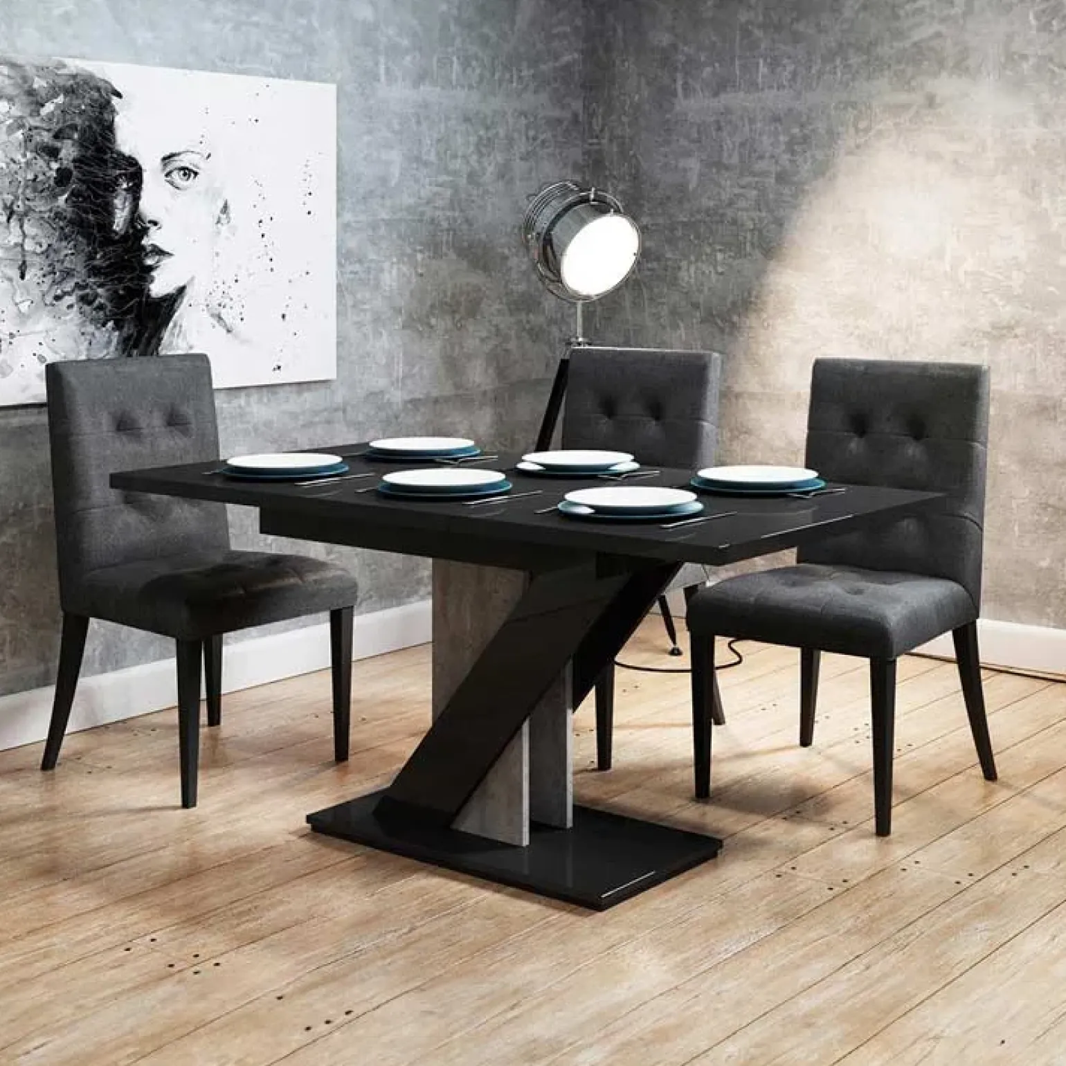 Tavolo allungabile 120/160cm moderno da pranzo nero effetto pietra Amilia