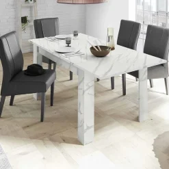 Tavolo allungabile 137/185cm moderno effetto marmo bianco Viking