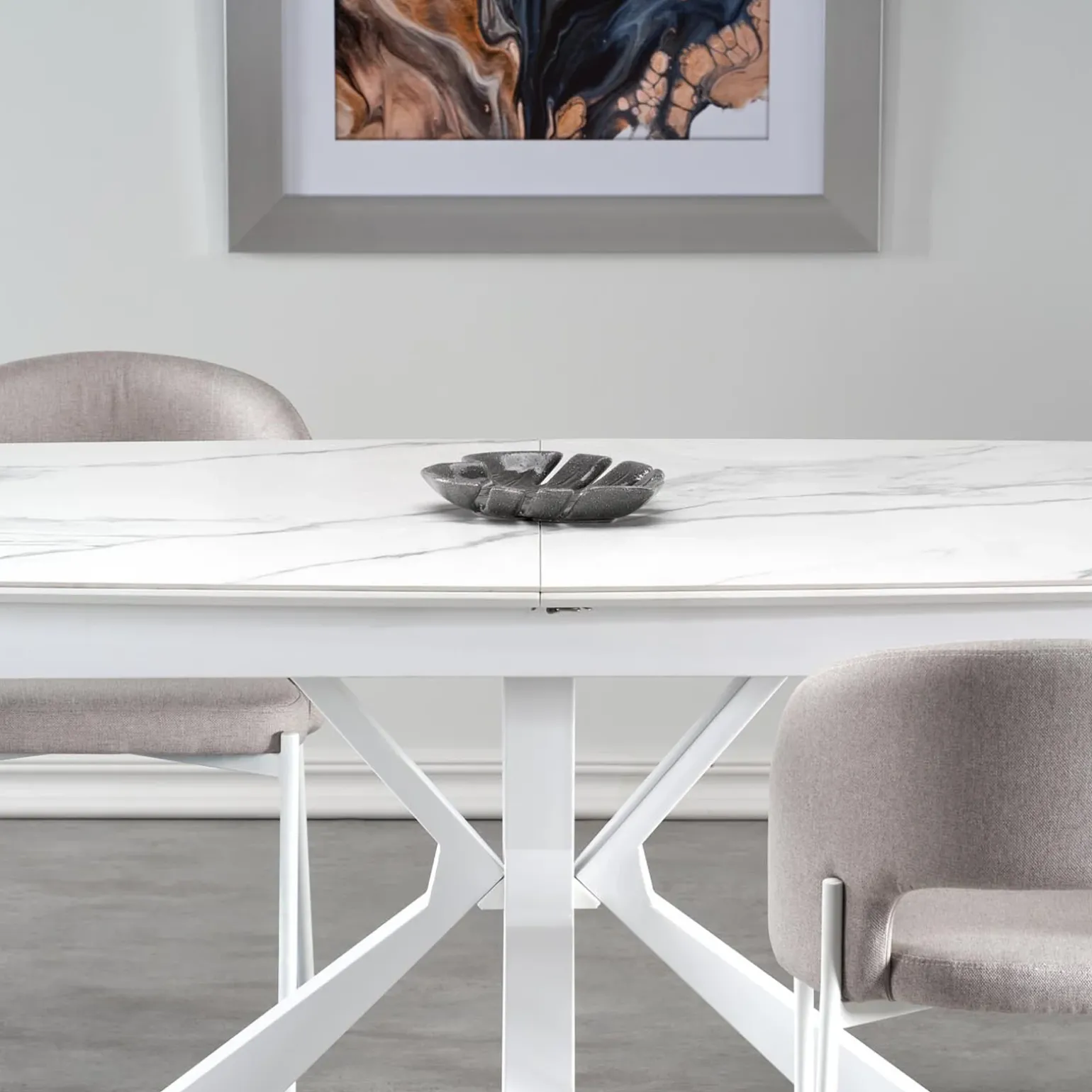 Tavolo allungabile 160/200cm moderno effetto marmo bianco Lucinda