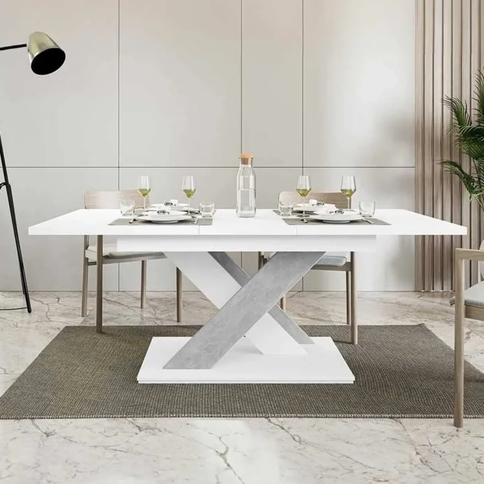 Tavolo allungabile 140/180cm moderno rettangolare bianco cemento Ivonne