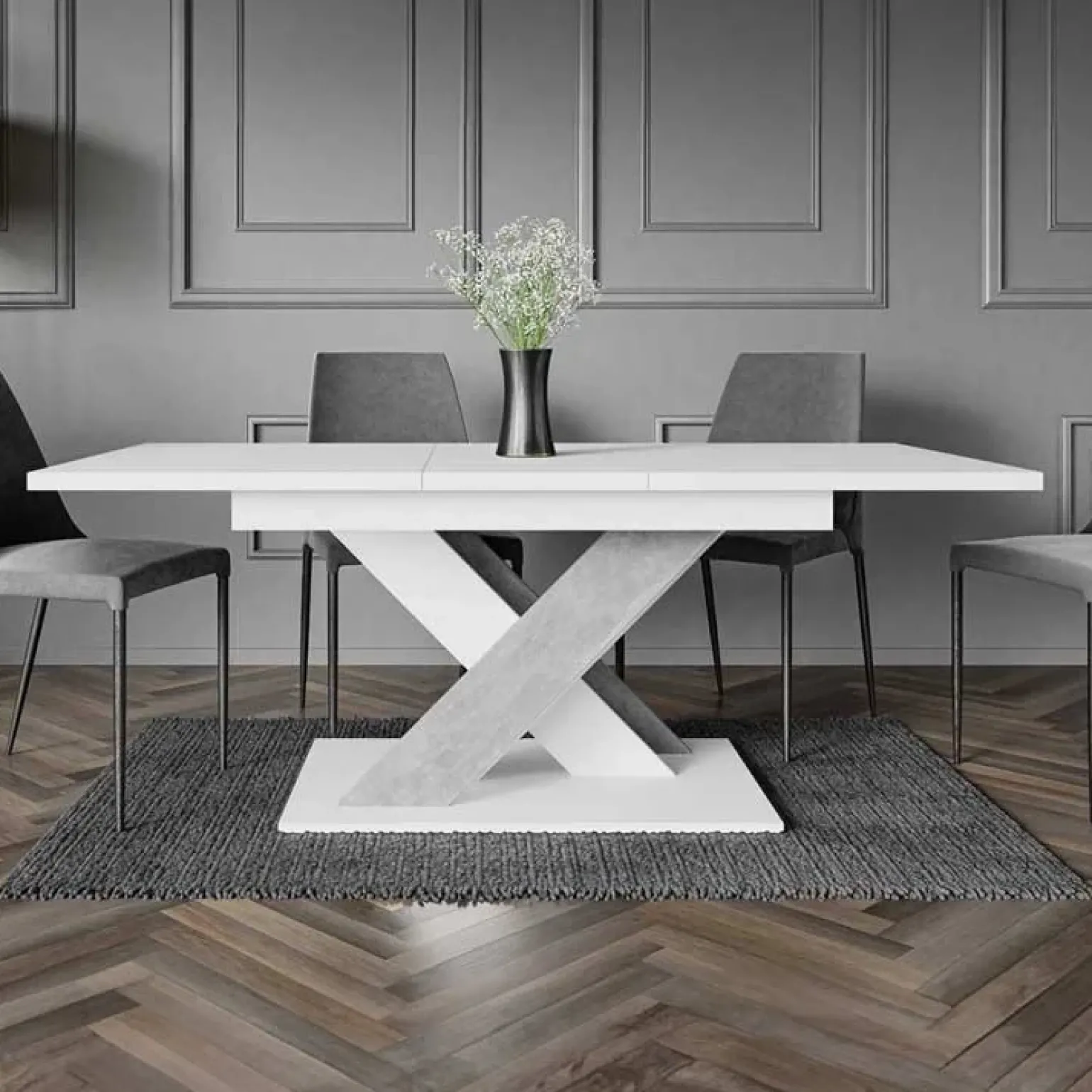 Tavolo allungabile 140/180cm moderno rettangolare bianco cemento Ivonne
