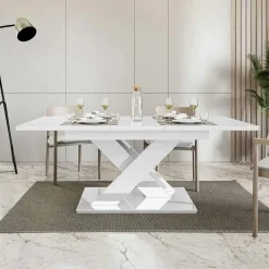 Tavolo allungabile 140/180cm rettangolare bianco lucido Ivonne