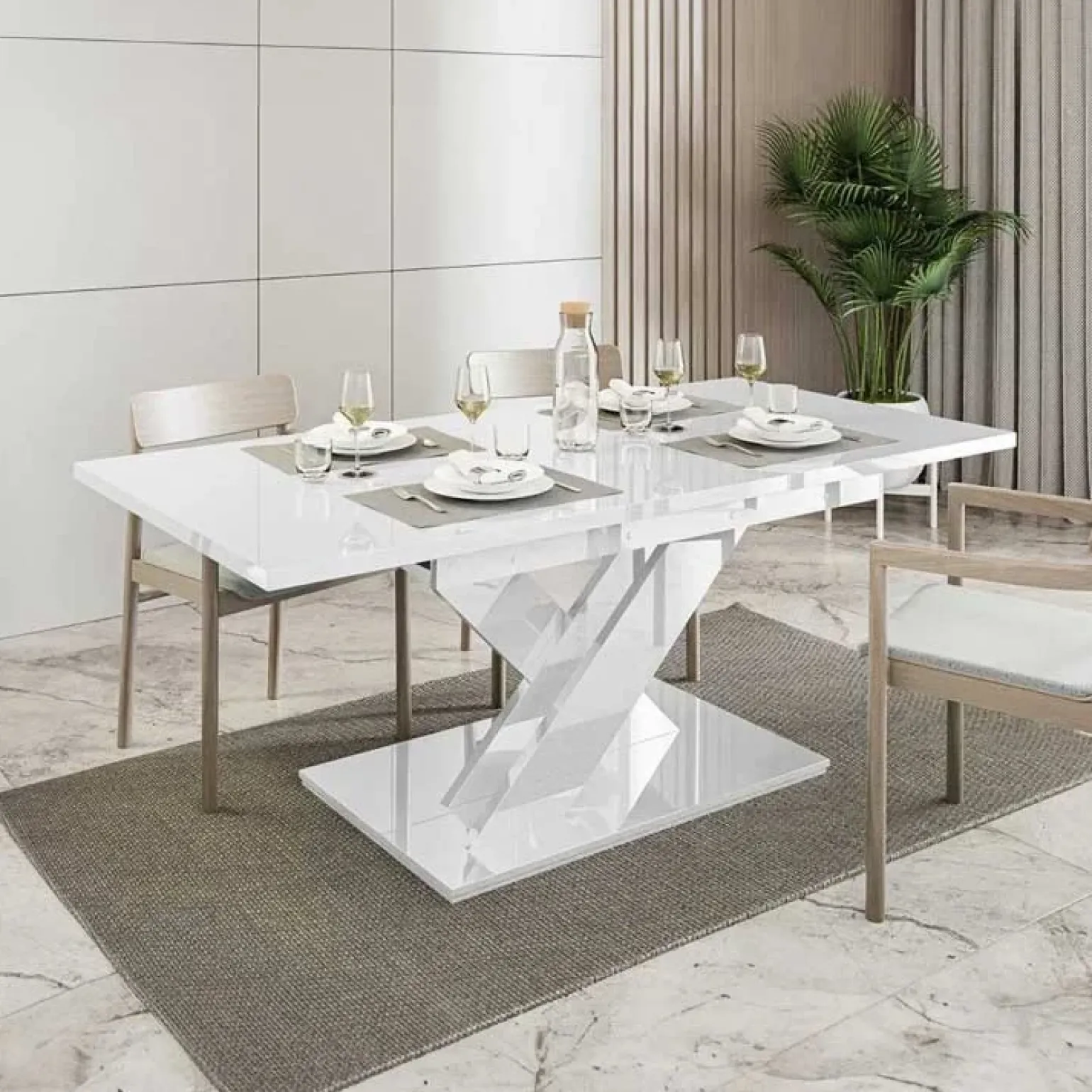 Tavolo allungabile 140/180cm rettangolare bianco lucido Ivonne