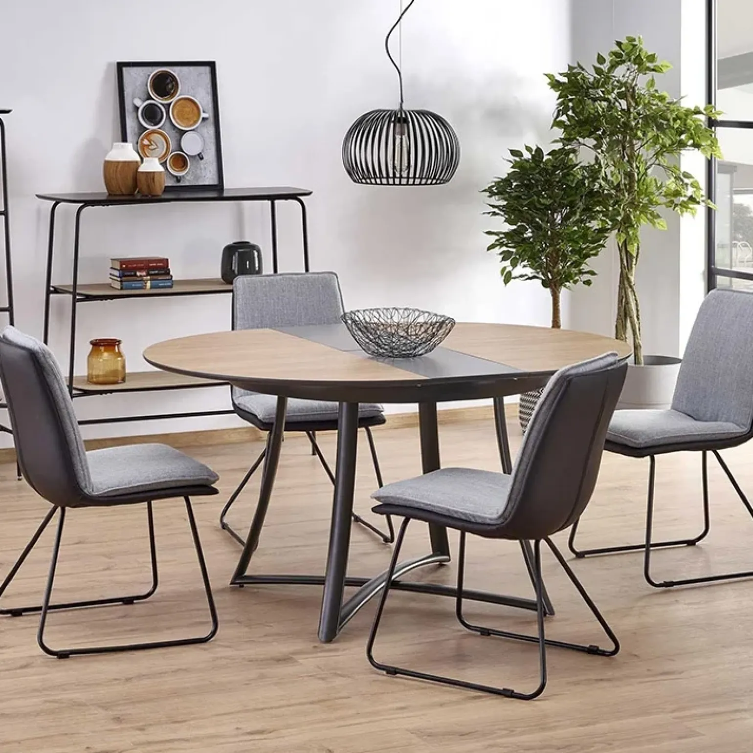 Tavolo allungabile 118/148cm rotondo rovere antracite nero Ortensia Gihome®