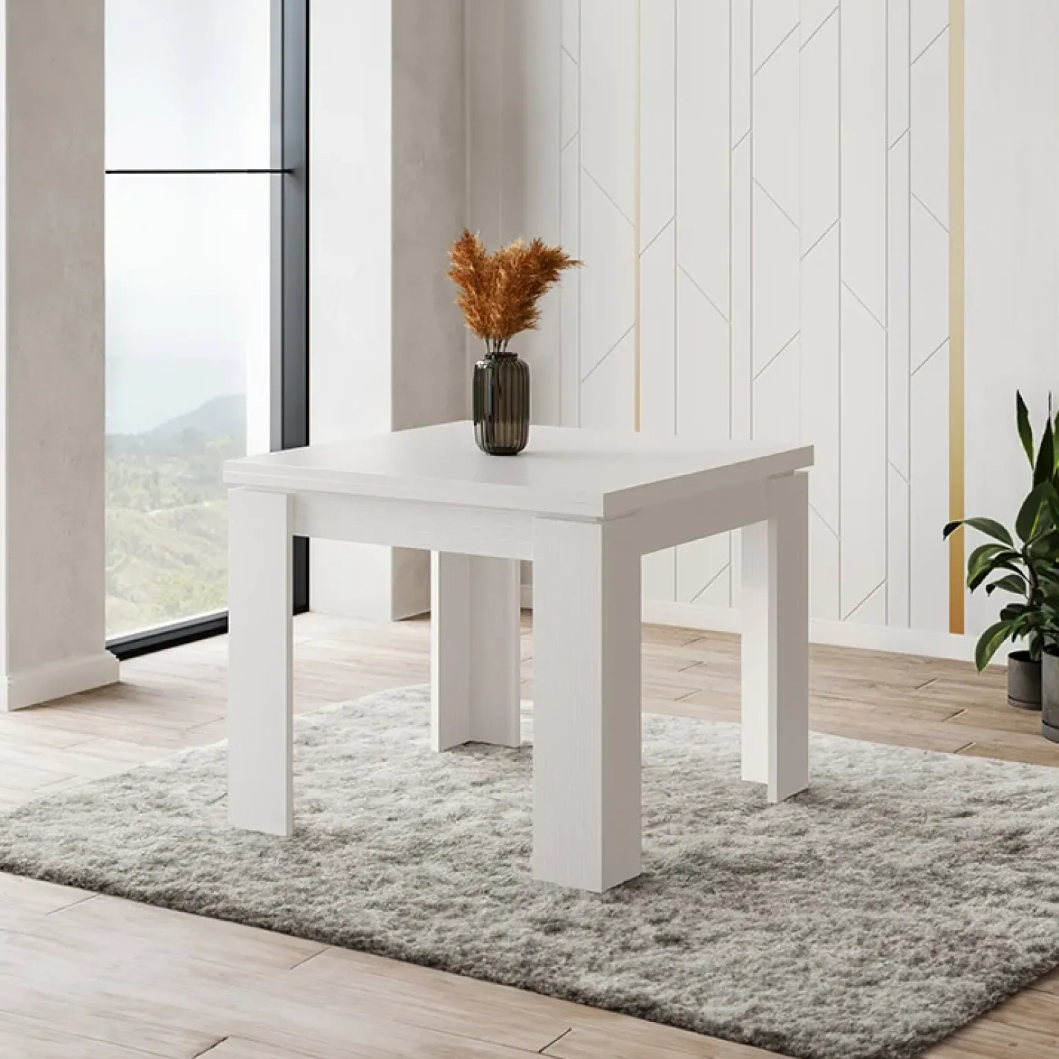 Tavolo allungabile 90x90cm moderno a libro bianco frassinato Calla