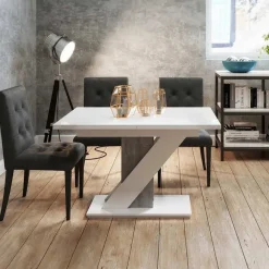 Tavolo 120/160cm allungabile da pranzo bianco effetto pietra Amilia