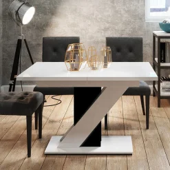 Tavolo 120/160cm allungabile da pranzo bianco nero lucido Amilia