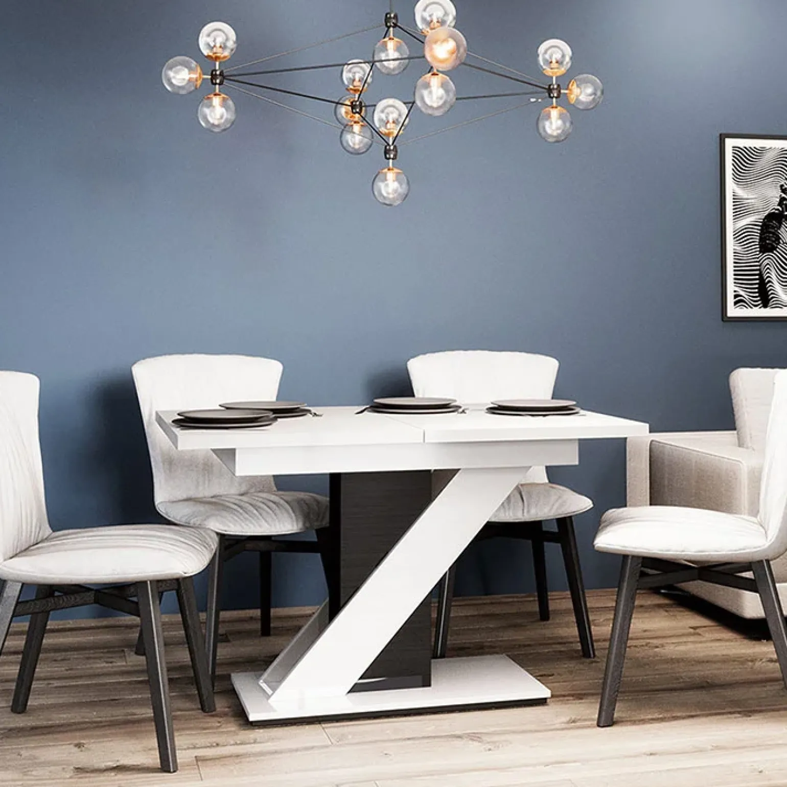 Tavolo 120/160cm allungabile da pranzo bianco nero lucido Amilia