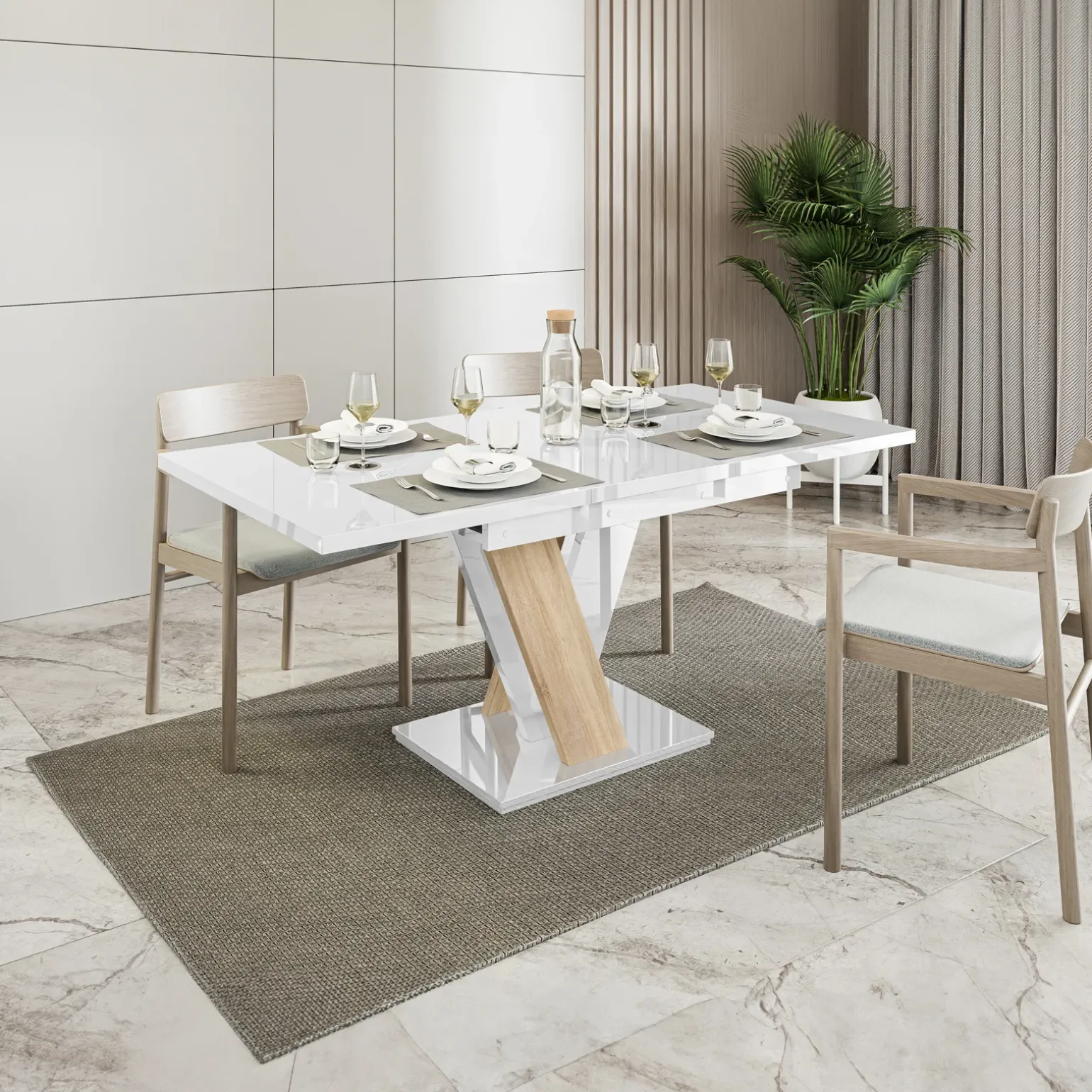 Tavolo 120/160cm allungabile moderno bianco rovere Coroline