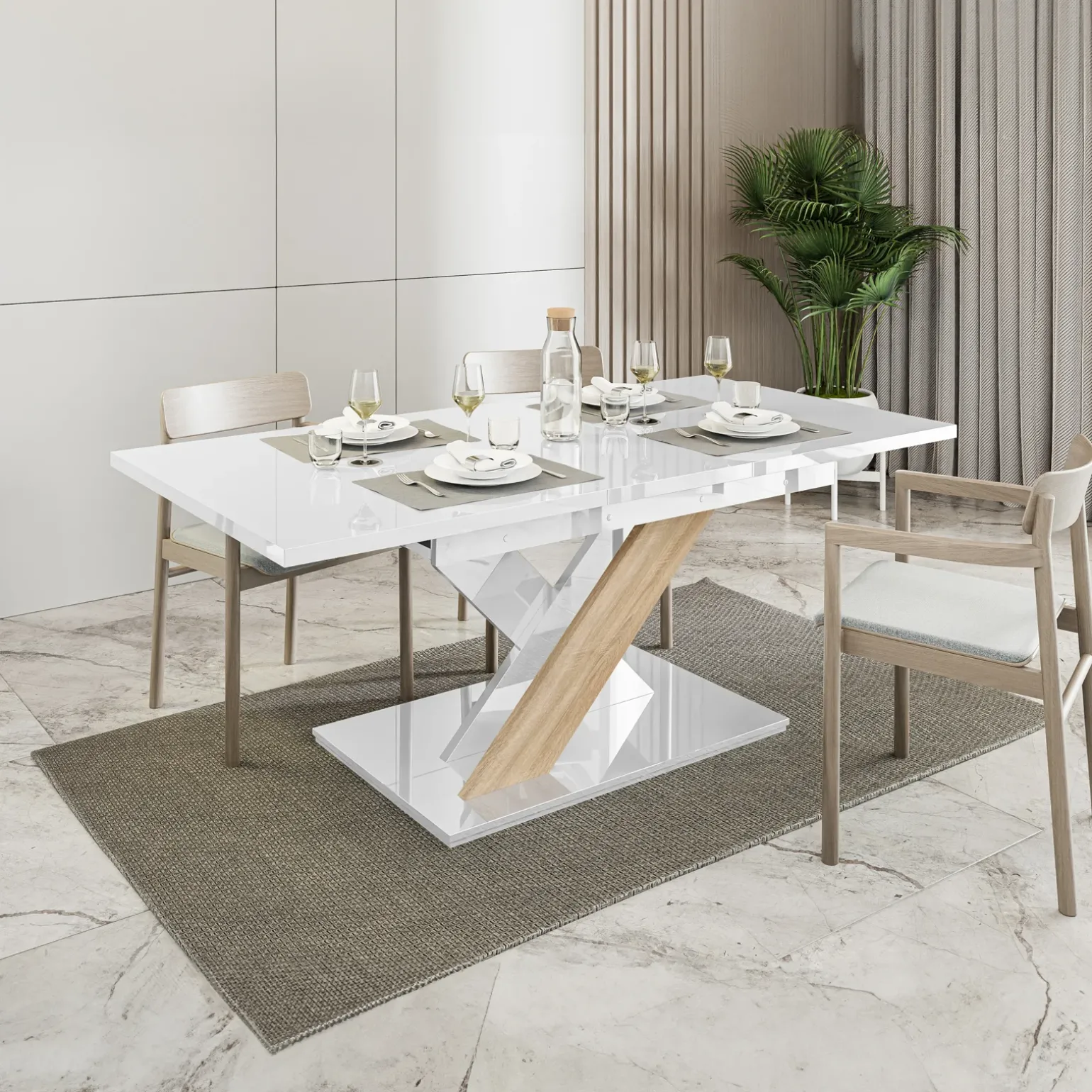 Tavolo 120/160cm allungabile moderno bianco rovere Coroline