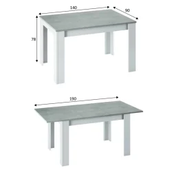 Tavolo 140/190cm allungabile moderno bianco opaco cemento Zander