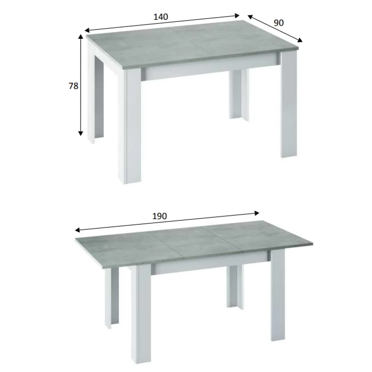 Tavolo 140/190cm allungabile moderno bianco opaco cemento Zander